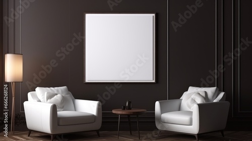 Blank empty frame poster mockup portfolio living room presentation furniture living room white