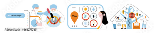 Bio Technology -modern flat vector concept illustration of improving aspects of healthcare, agriculture, environmental sustainability, industrial processes. Metaphor of bridging Science and Nature