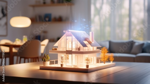 A model of a house on a table. Futuristic architectural bureau