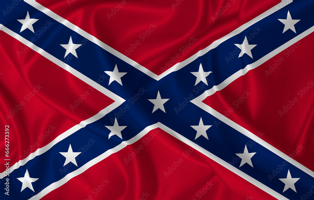 Confederate battle flag on fabric texture blowing in the wind Confederate battle flag on fabric texture blowing in the wind
