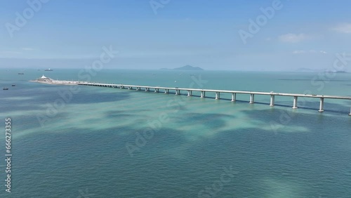 skyview of  Hong Kong-Zhuhai-Macao Bridge at Chek Lap Kok Lantau Island near Tung Chung Tuen Mun,is the longest bridge-cum-tunnel sea crossing in the world photo