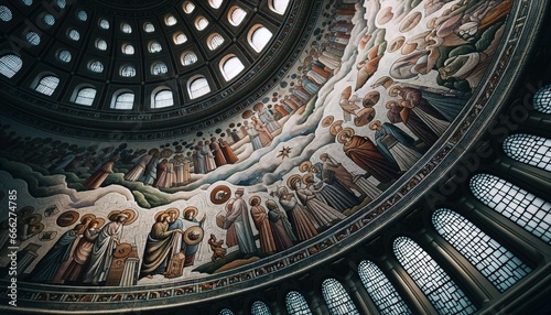 A historic dome where intricate mosaics depicting various scenes and patterns decorate the ceiling.