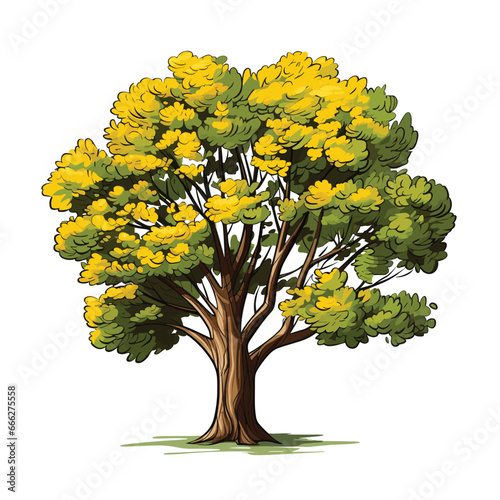 Hand Drawn Flat Color Ginkgo Tree Illustration