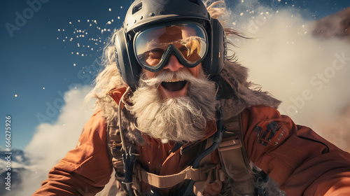 Santa Claus skiing in winter scenery. photo
