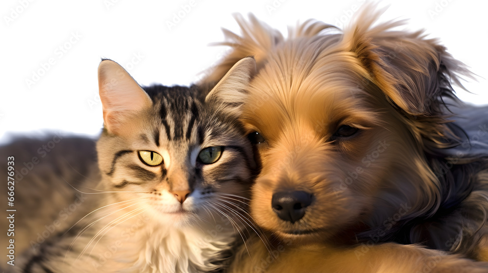 Peaceful Dog and Cat Lying Together on a Couch - A Display of Pet Friendship and Home Comfort Peaceful Dog and Cat Lying Together on a Couch - A Display of Pet Friendship and Home Comfort