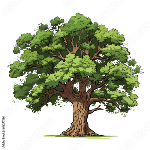 Hand Drawn Flat Color Oak Tree Illustration