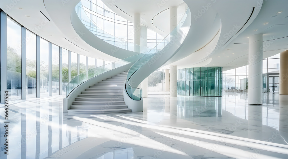 Obraz na płótnie a huge spiral staircase in a modern building - architectural design - Generative AI w salonie