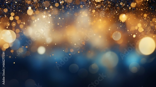 New Year s Euphoria  Blue and Gold Bokeh Lights Abstract Backdrop. Generative ai