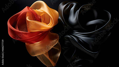 Luminous Pasta Pas de Deux: Two varieties of pasta, one delicate and ribbon-like, the other robust and coiled, dance together in a gastronomic performance. Generative AI 
