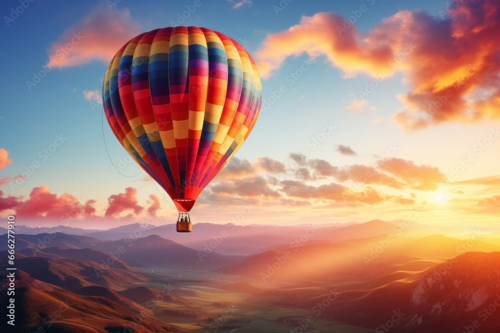 Hot air balloon in the sky. Background with selective focus and copy space