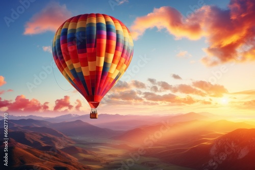 Hot air balloon in the sky. Background with selective focus and copy space