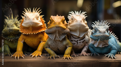 Five lizards in different colors