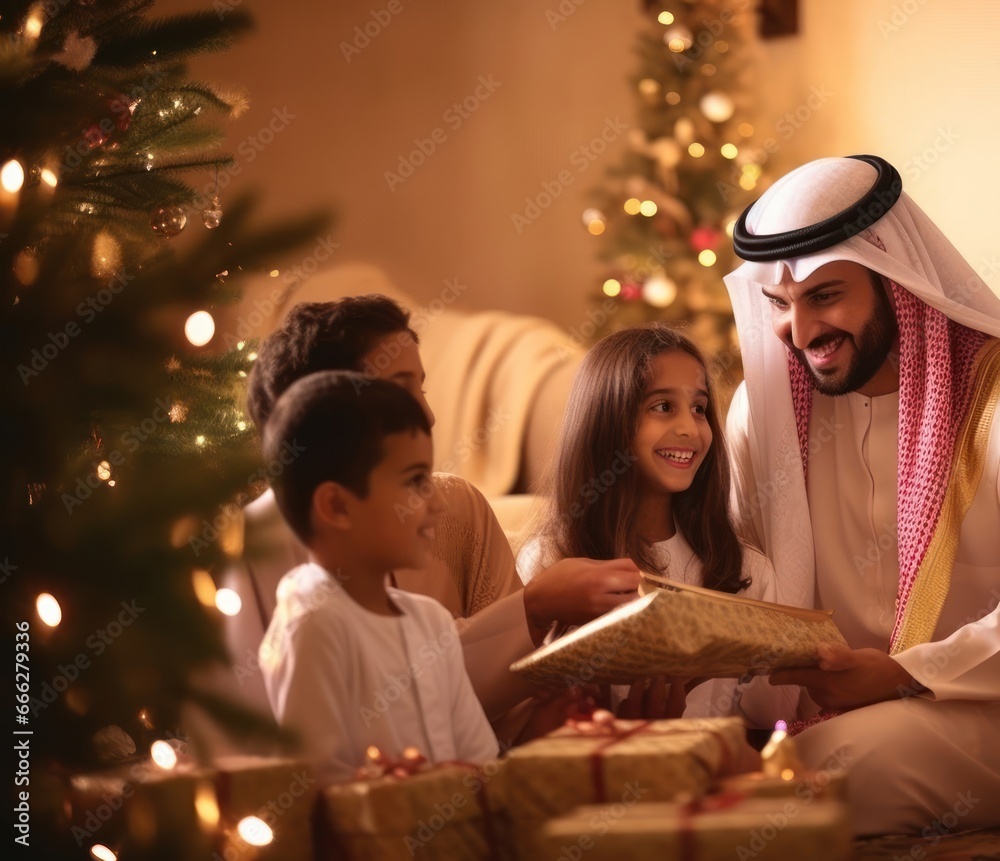 Arabic Family Holiday Celebration Setting Backdrop Generative AI Arabic Family Holiday Celebration Setting Backdrop Generative AI