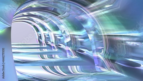 Fototapeta Naklejka Na Ścianę i Meble -  Abstract background of Elegant and Modern 3D Rendering image of Crystal's reflection and refraction of a horizontal tunnel from the left of the glass