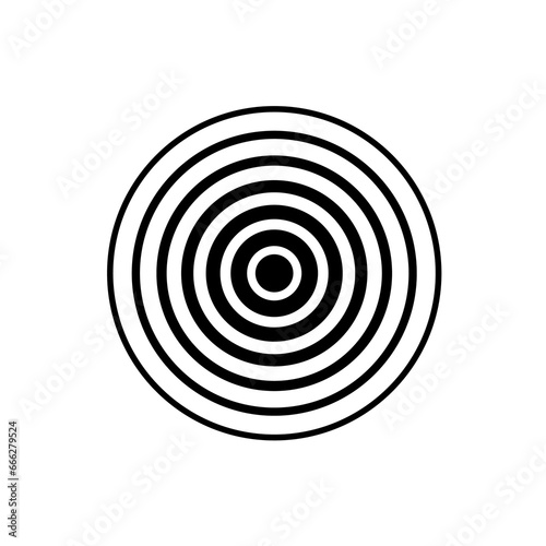 Circle wave. Sound icon. Black effect pulse isolated on white background. Signal radar. Pattern sonar. Vibration line design. Radial rays. Vector illustration
