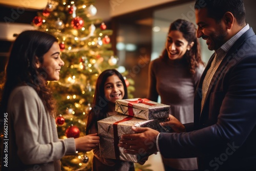 East Indian Family Holiday Celebration Christmas Background Generative AI