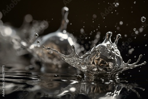 silver splashes float in the air. Generative AI © Adelais