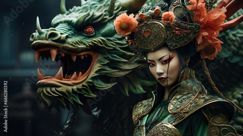 Japanese girl with the green dragon