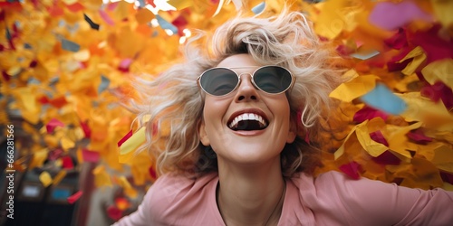 Woman ecstatic with joy and...