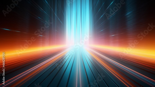 Glowing tunnel with colored light streaks.