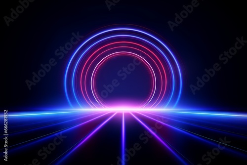 Abstract lights circle background. Neon lights, laser rays, glowing lines.