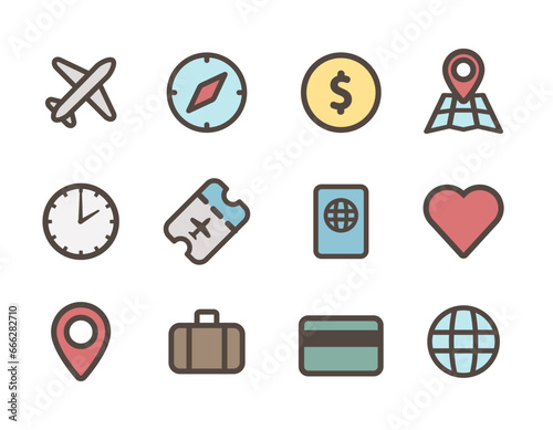 Travel icon set. Flat vector illustration. Isolated on white background.