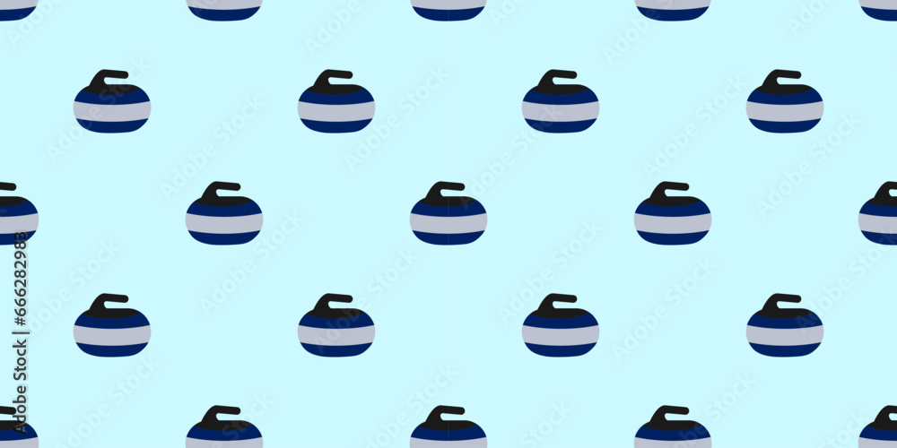 Curling stone repeated backdrop. vector illustration. curling sport seamless pattern. Winter sporting template print. Wintery activity design for T-shirt, banners, competition wallpapers.