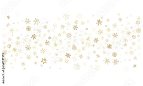 Christmas snowflakes background. Winter gold snow falling minimal decoration  greeting card. Noel subtle backdrop. Vector illustration