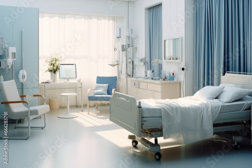 Futuristic Elegance: A Glimpse into the Modern Hospital Room, Blending Innovation with Stylish Comfort.