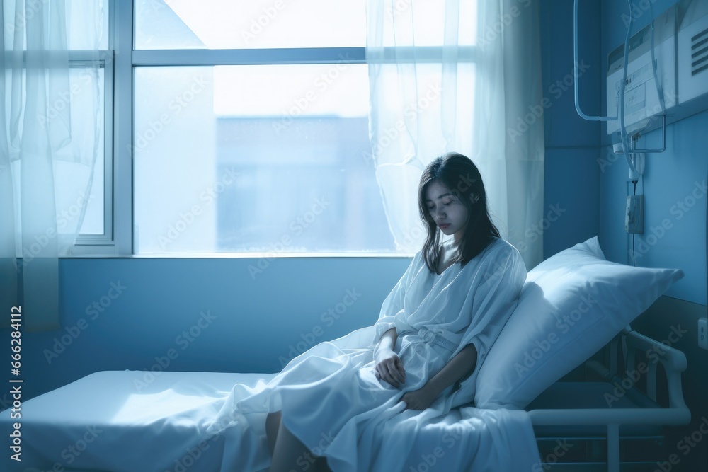 Solitude and Strength: A Woman Faces Illness Alone in the Hospital Room, Embracing Resilience and Healing Solitude and Strength: A Woman Faces Illness Alone in the Hospital Room, Embracing Resilience and Healing
