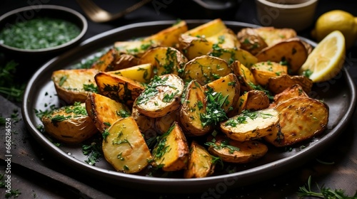 A platter of buttery, herb-infused roasted potatoes 