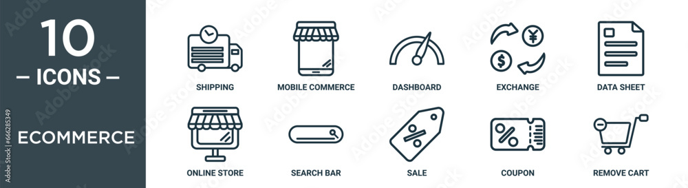 ecommerce outline icon set includes thin line shipping, mobile commerce ...