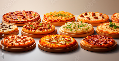 Many different freshly baked pizzas - AI generated image