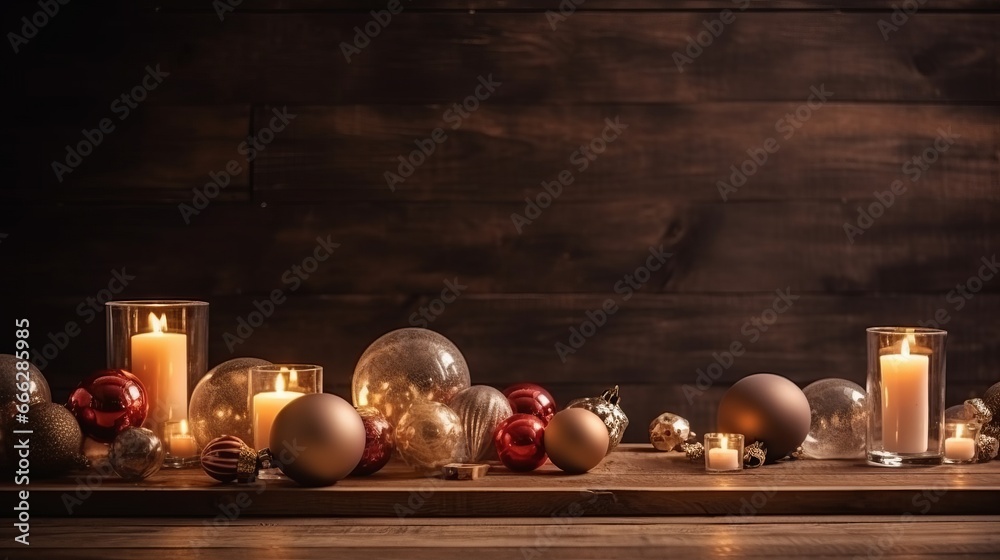 Christmas and New Year background with candles. Merry Christmas and happy new year background. Gift card concept.