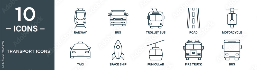 Vetor de transport icons outline icon set includes thin line railway ...