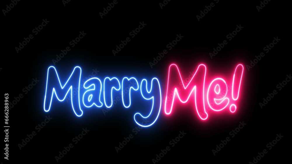 Marry Me text font with neon light. Luminous and shimmering haze inside the letters of the text Marry Me. Marry Me neon sign. Marry Me text font with neon light. Luminous and shimmering haze inside the letters of the text Marry Me. Marry Me neon sign.