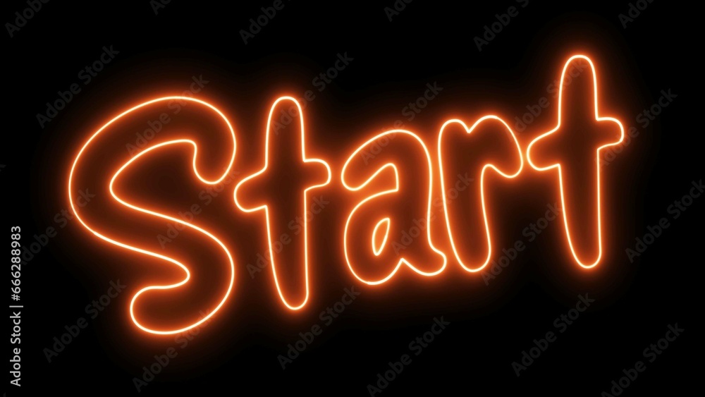 START text font with neon light. Luminous and shimmering haze inside the letters of the text Start Shop. Start neon sign. START text font with neon light. Luminous and shimmering haze inside the letters of the text Start Shop. Start neon sign.
