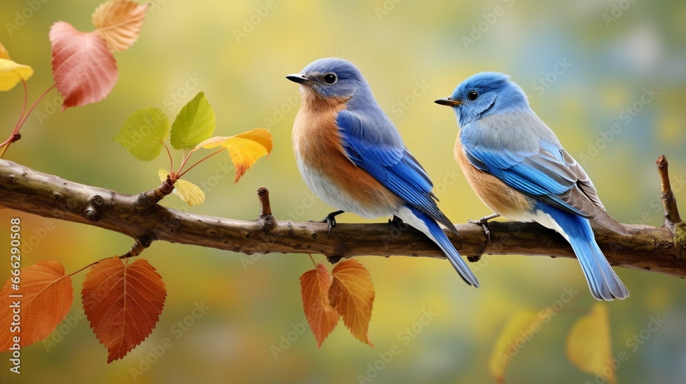 3d rendering two blue bird on branch