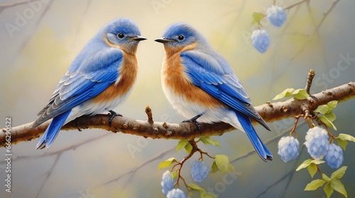 3d rendering two blue bird on branch photo