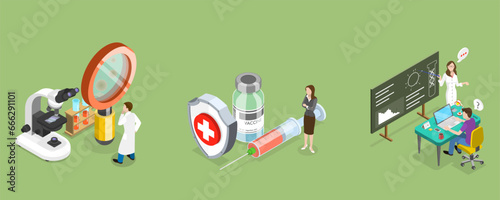 3D Isometric Flat Vector Illustration of Human Papillomavirus Prevention, HPV Vaccination