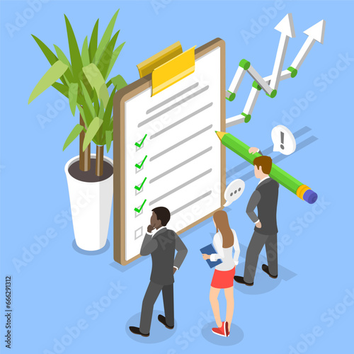 3D Isometric Flat Vector Illustration of Multi Criteria Analysis, Efficiency Optimization