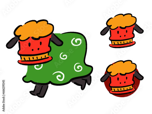 ポップな獅子舞のイラスト 全身と顔