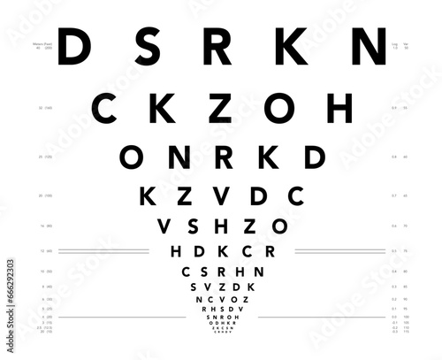 LogMAR chart Eye Test Chart medical illustration. Line vector sketch style outline isolated on white background. Vision board optometrist ophthalmic for visual examination Checking optical glasses