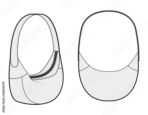 Mini Shoulder hobo Bag silhouette. Fashion accessory technical illustration. Vector satchel front 3-4 view for Men, women, unisex style, flat handbag CAD mockup sketch outline isolated