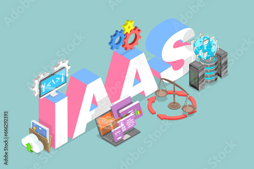 3D Isometric Flat Vector Illustration of IAAS, Infrastructure as a Service, Flexible Cloud Computing Model