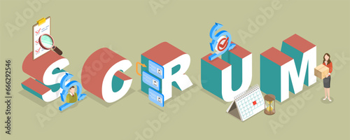 3D Isometric Flat Vector Illustration of SCRUM, Software Development Framework