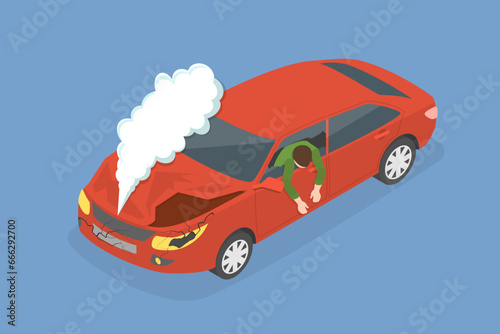 3D Isometric Flat Vector Illustration of Road Accident , Car Crash Scene