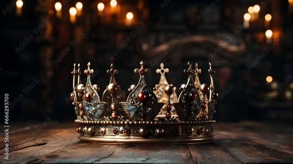 king's crown on a wooden table with a blurry background king's crown on a wooden table with a blurry background