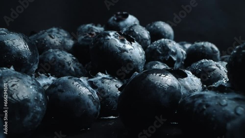 Fresh juicy blueberries in macro. Close up of bilberries. ProRes 4K photo