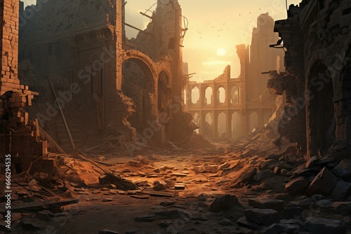 War-torn city ruins. Generative AI